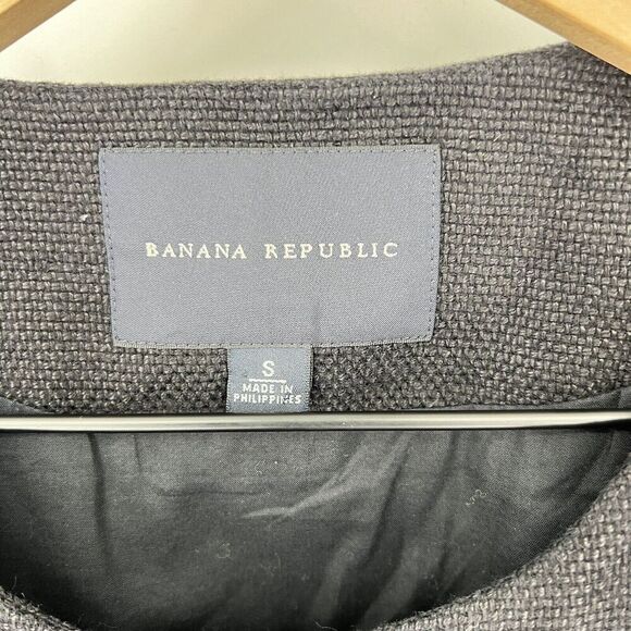 Banana Republic Womens Black Slash Pockets Belted Overcoat Linen Blend Small - Picture 4 of 6